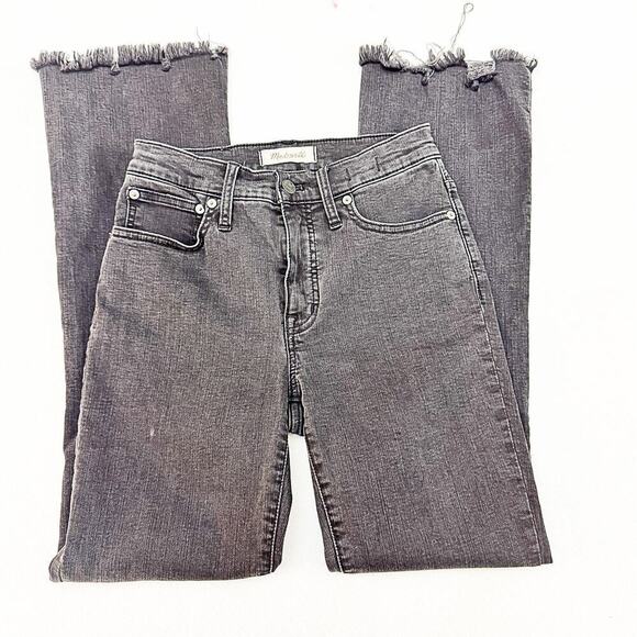 Madewell Cali Demi-Boot Bootcut Denim Jeans Charcoal Black Raw Hem Size 25T - Picture 4 of 10